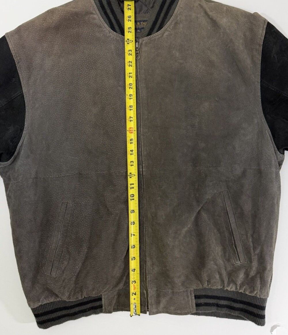 VTG Harrison & Taylor Suede Leather XL Brown Black Bomber Jacket 90s Nostalgia - Picture 5 of 11